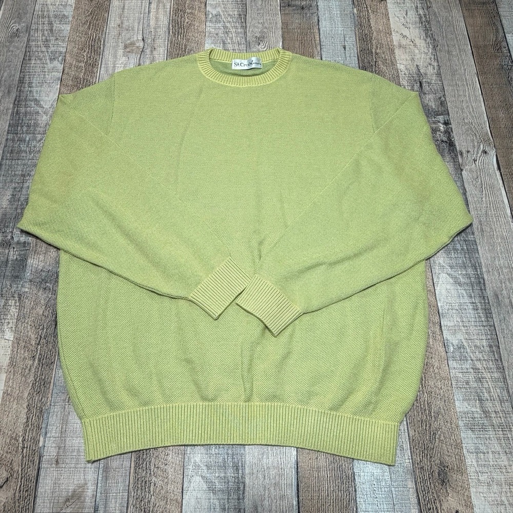 Vintage St. Croix Knits Sweater Men Large Green Crew Neck Textured Knit USA